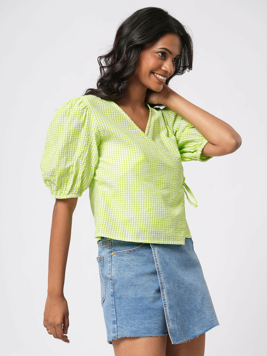 Gingham Wrap Top.